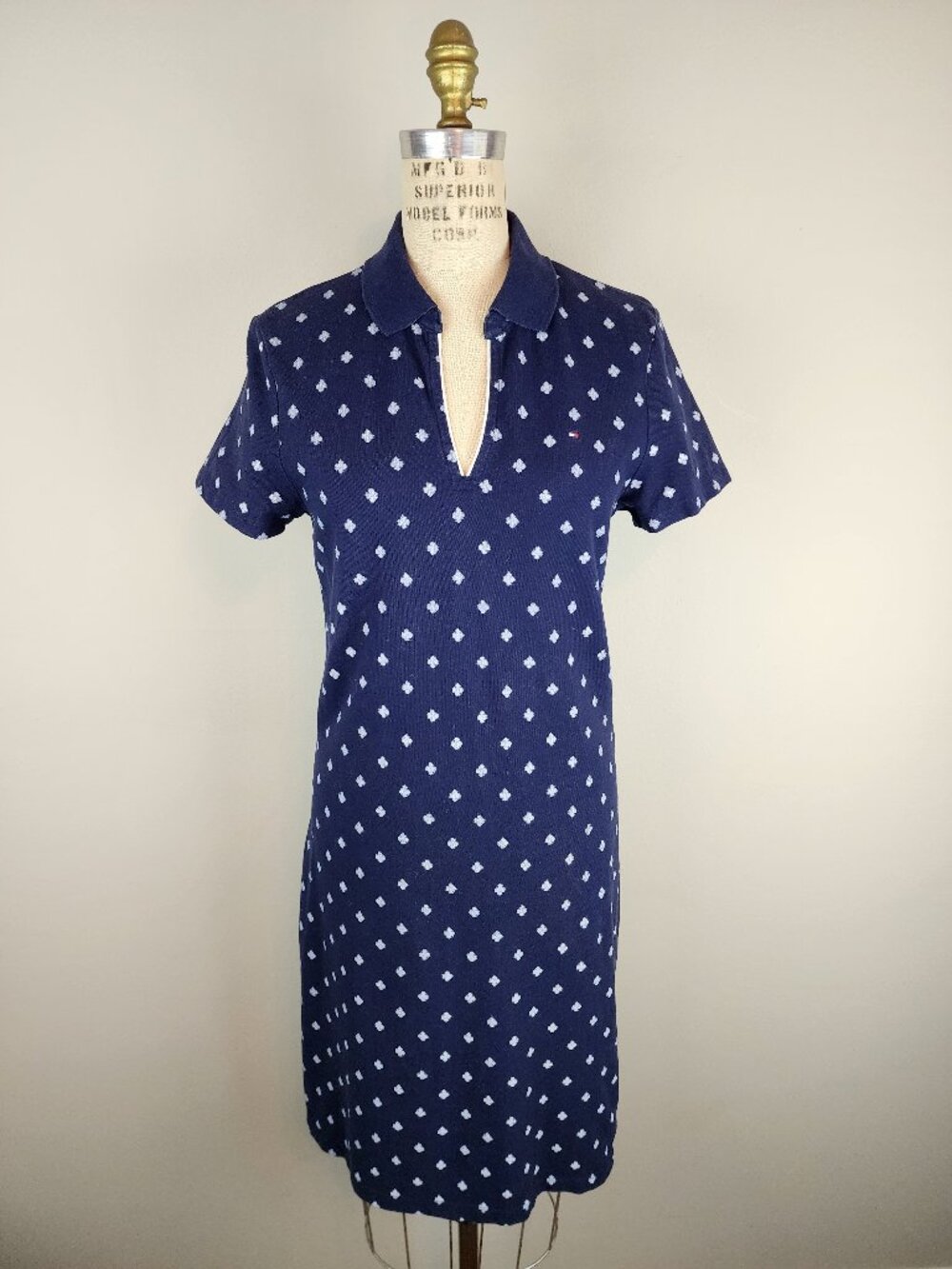 Tommy Hilfiger Clover Print Cotton Polo Dress w/Collar & Short Sleeves * Medium